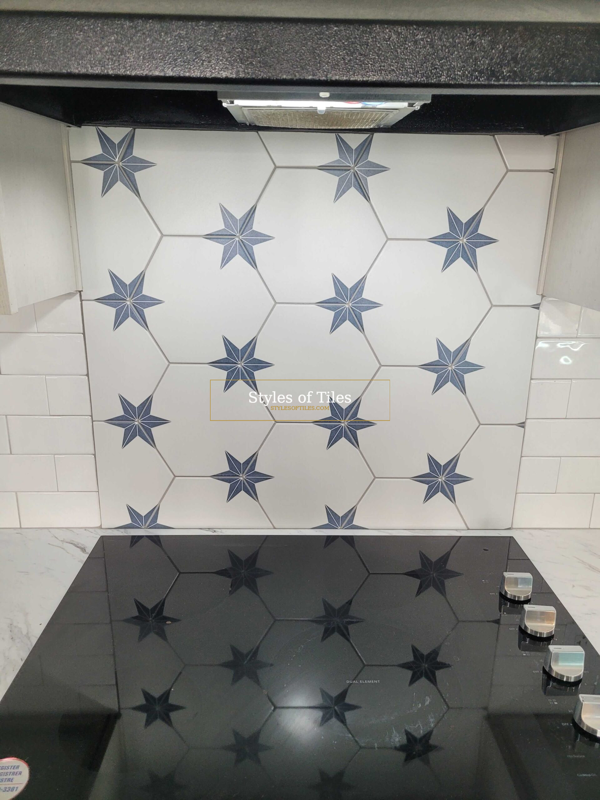 Blue floral decorative backsplash tile Port Dover Ontario