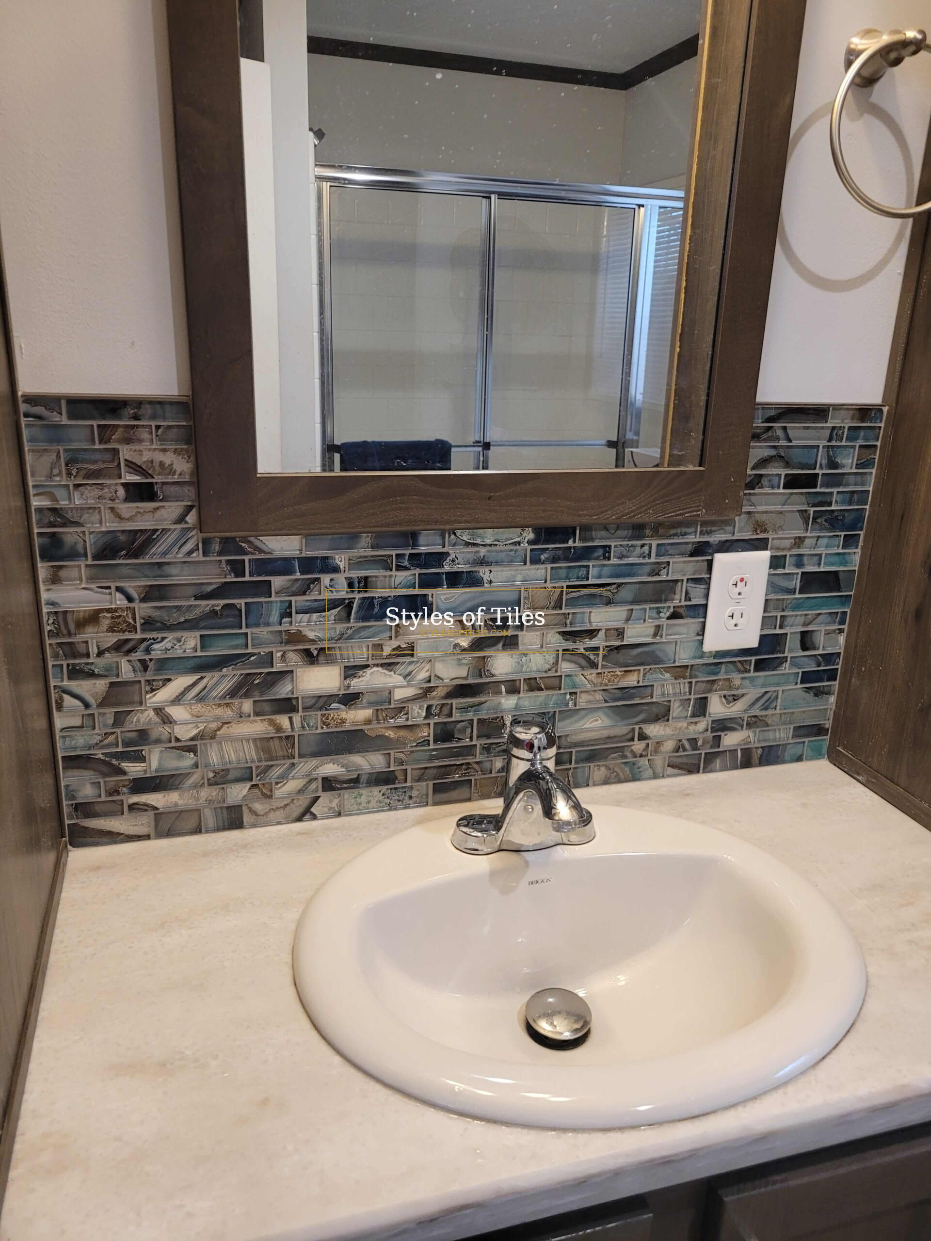 Blue glass tile backsplash Haldimand County Ontario