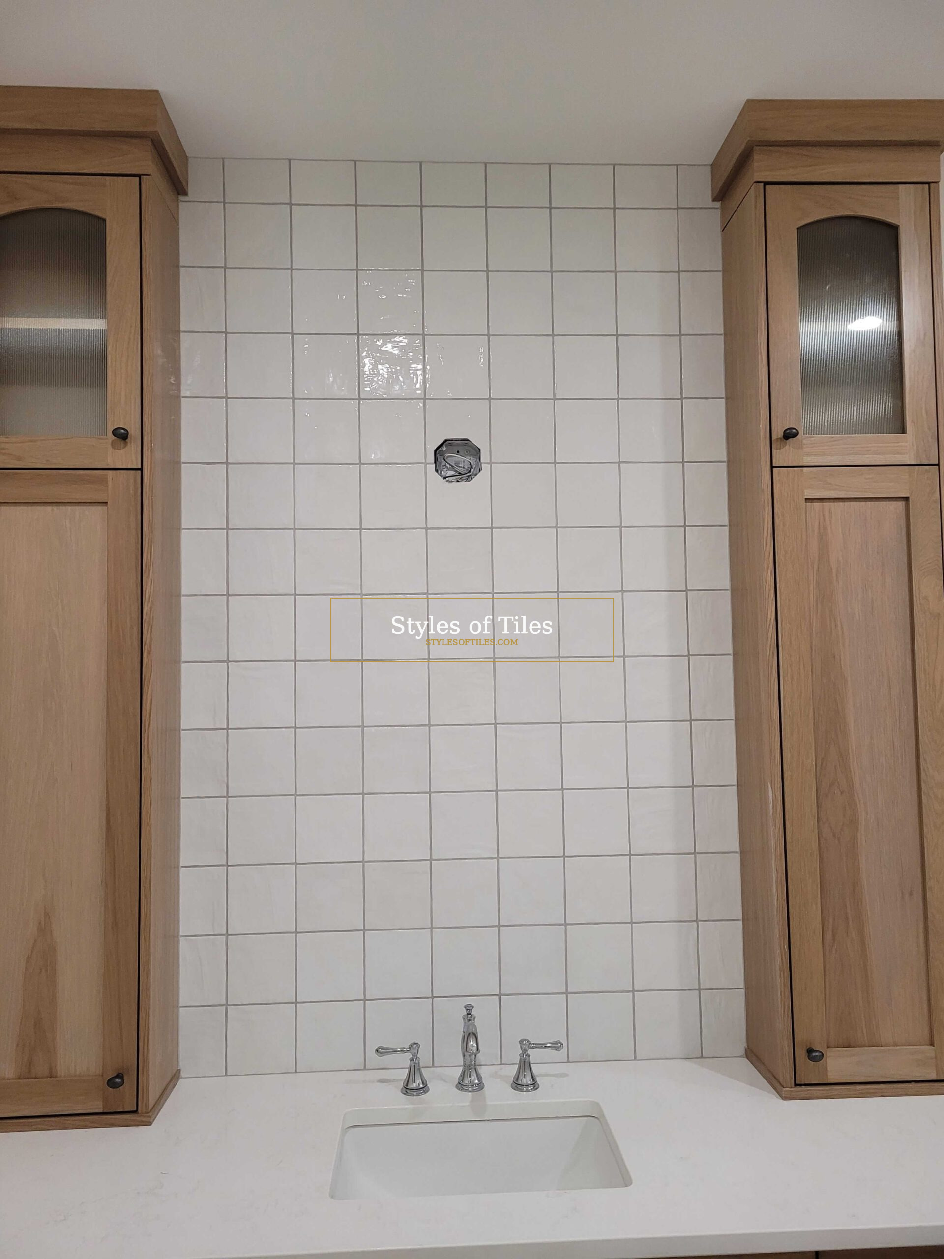 White square tile kitchen backsplash Port Dover Ontario