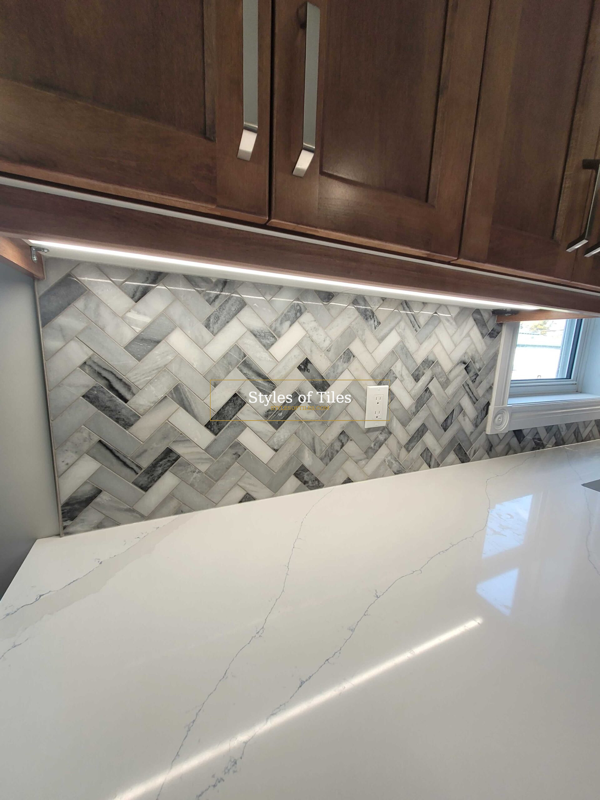 Gray kitchen backsplash tile installation Norfolk County Ontario