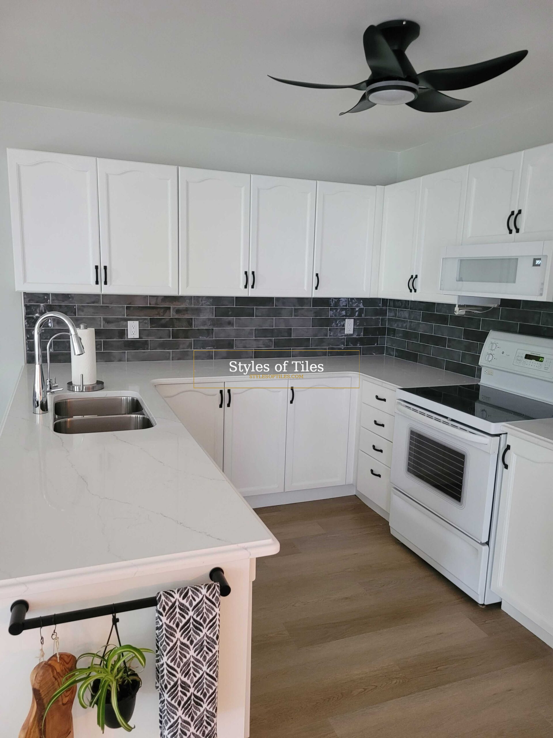 Dark gray backsplash tile installation Port Dover Ontario