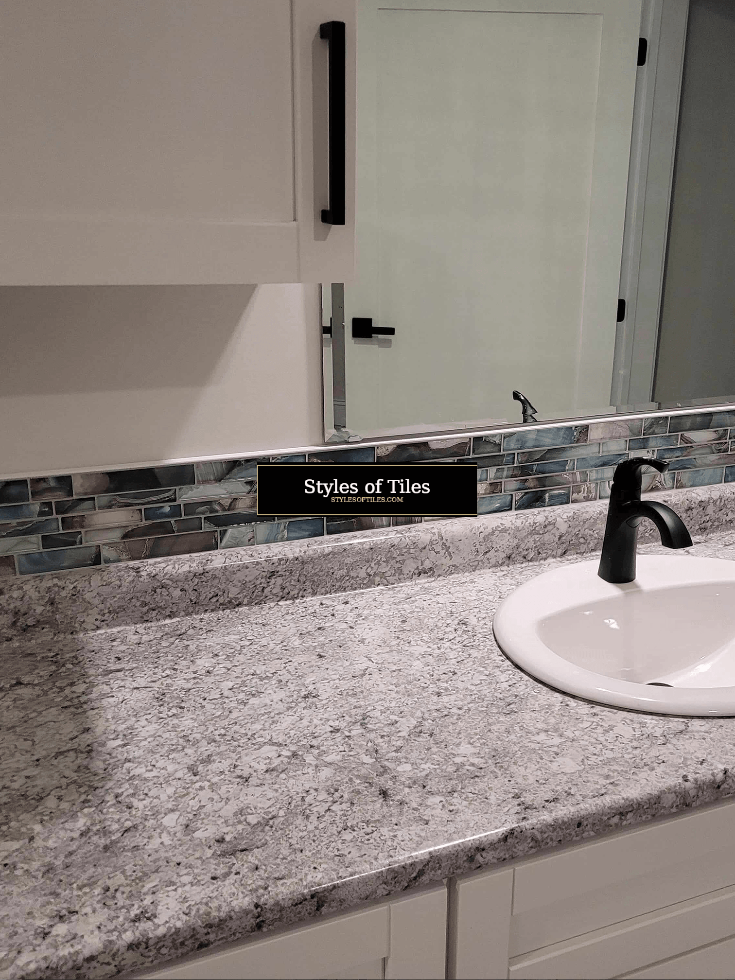 Gray blue glass tile backsplash Haldimand County Ontario